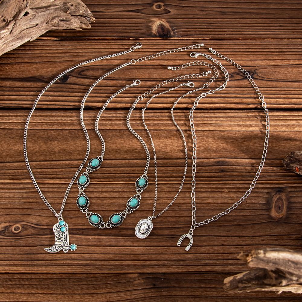 Cowboy Boot Pendant Turquoise  - Layered Pendant Necklace Aesthetic ulasan dan harga