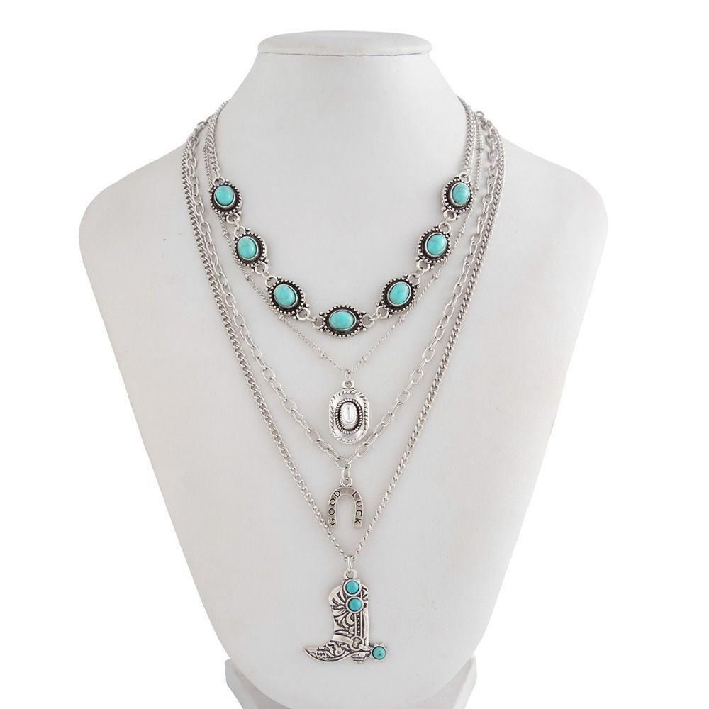 Cowboy Boot Pendant Turquoise  - Layered Pendant Necklace Aesthetic ulasan dan harga
