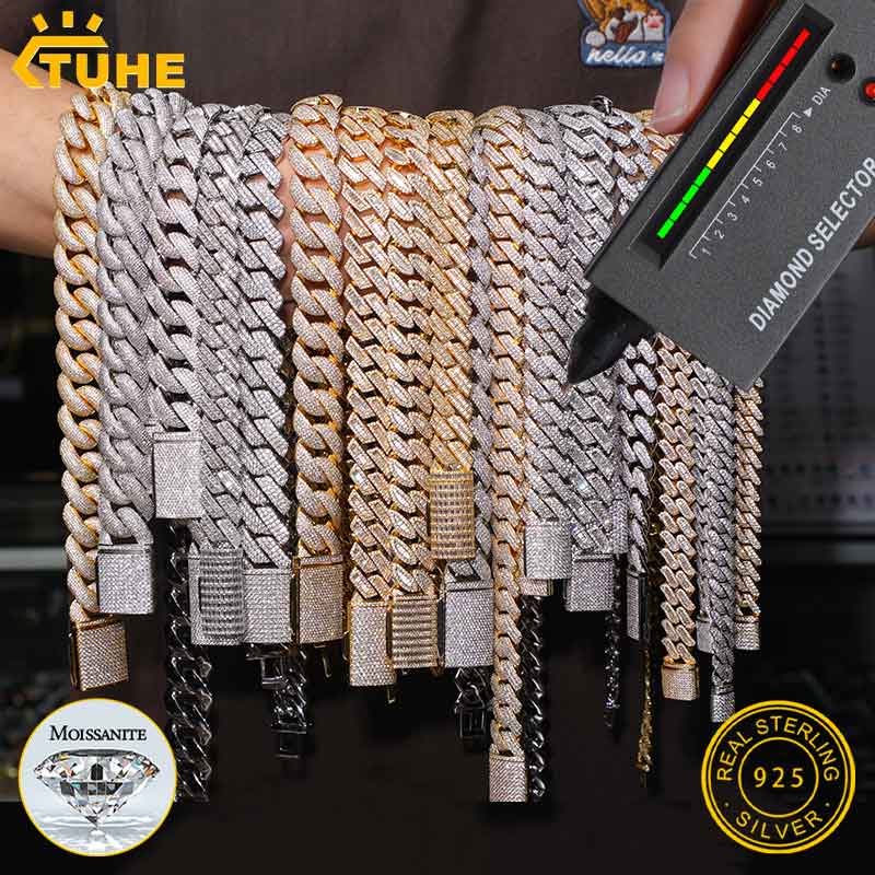 TUHE Unisex D Color Moissanite - Cuban Link Chain 12Mm ulasan dan harga