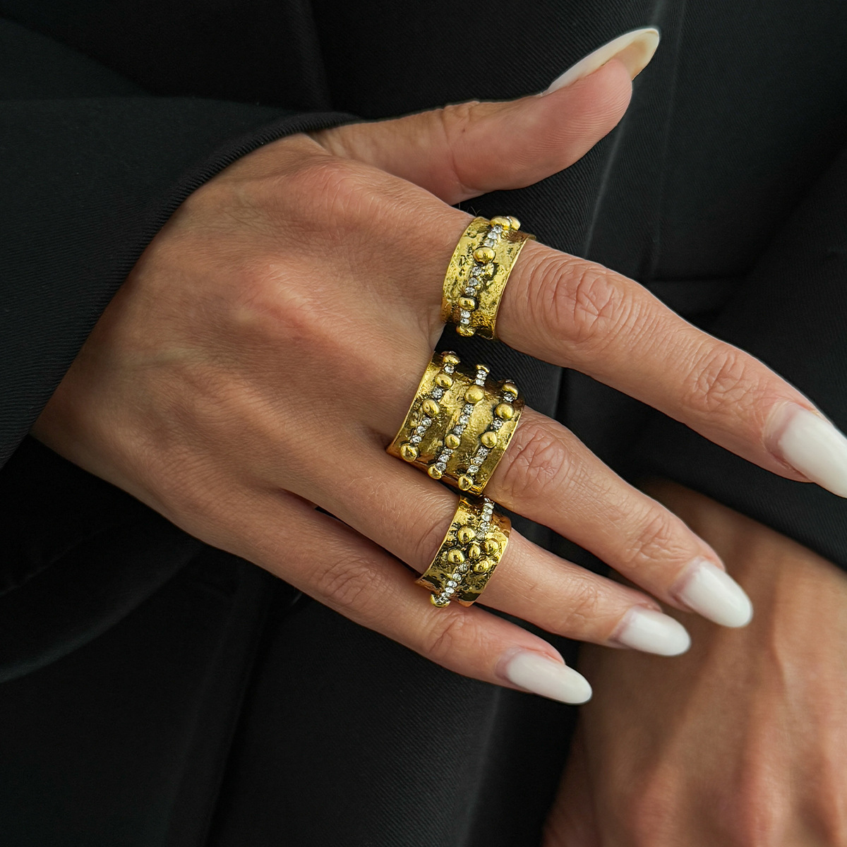 3Pcs Vintage Inlay Rhinestone  - Vintage Punk Knuckle Rings Set ulasan dan harga