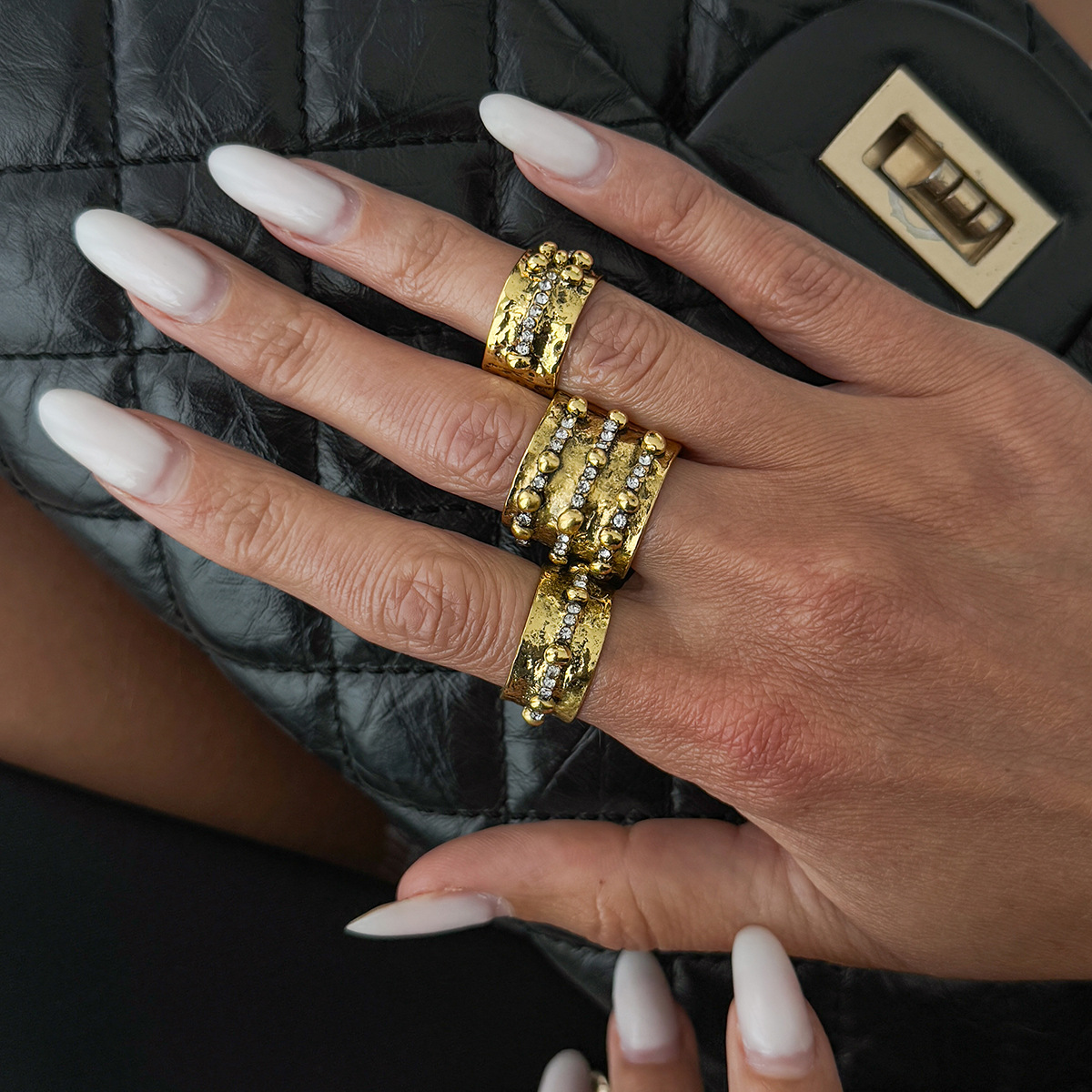 3Pcs Vintage Inlay Rhinestone  - Vintage Punk Knuckle Rings Set ulasan dan harga