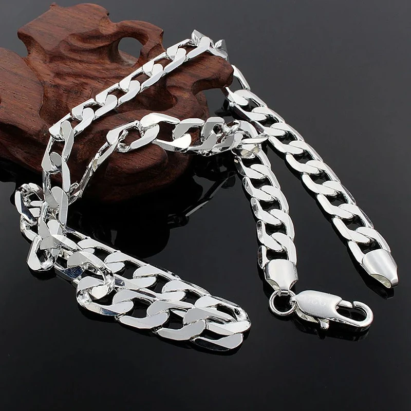 925 Sterling Silver Necklace F - Cuban Link Chain 12Mm ulasan dan harga