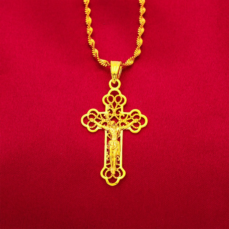 9999 24K genuine gold classic  - Cross Pendant Necklace Gold ulasan dan harga
