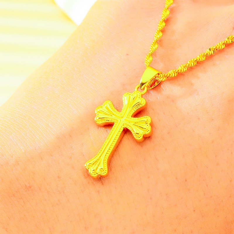 9999 24K genuine gold classic  - Cross Pendant Necklace Gold ulasan dan harga