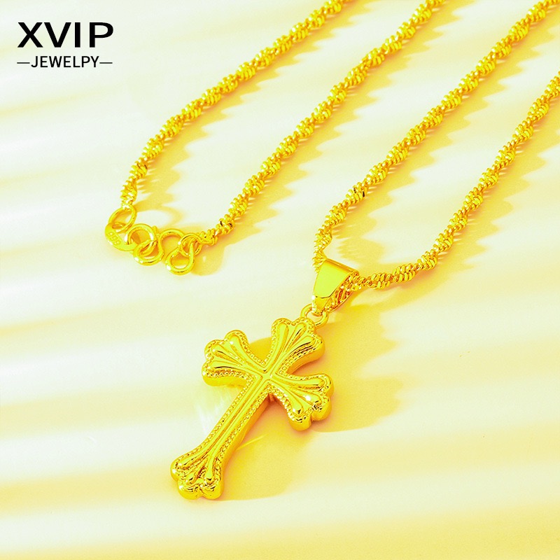 9999 24K genuine gold classic  - Cross Pendant Necklace Gold ulasan dan harga