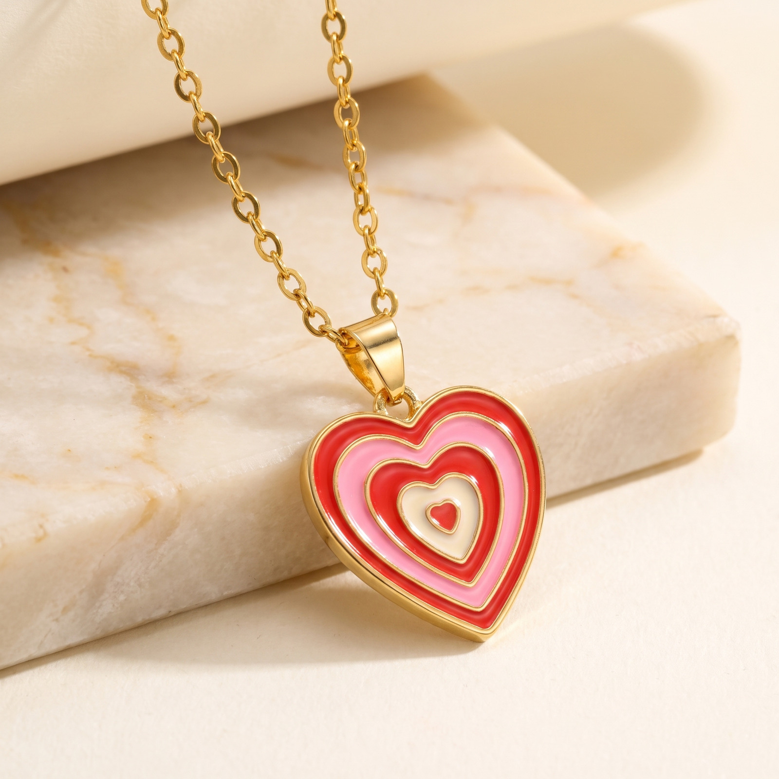 Y2K Style Layered Enamel Heart - Layered Pendant Necklace Aesthetic ulasan dan harga