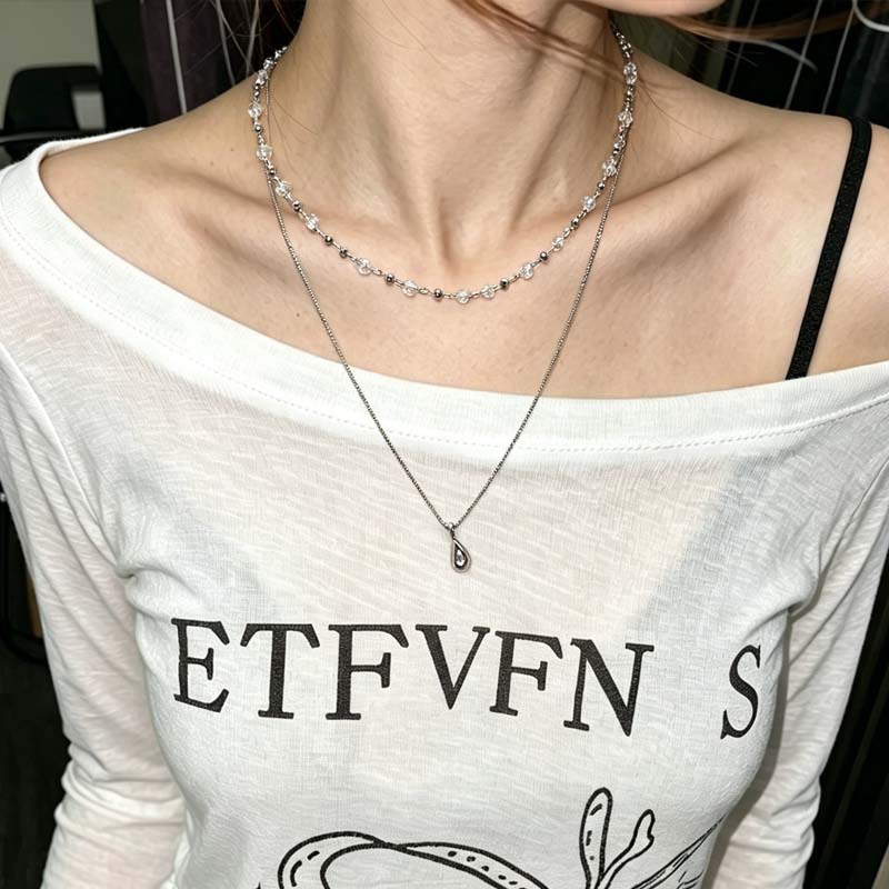 New Fashion Water Droplet Pend - Layered Pendant Necklace Aesthetic ulasan dan harga
