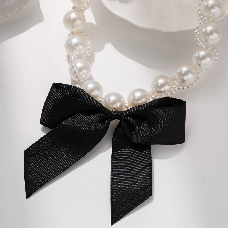 Faux Pearl Ribbon Choker Neckl - Pearl Choker Necklace Vintage ulasan dan harga