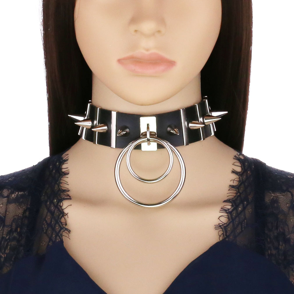 Big Spikes Choker Leather Coll - Goth Punk Spike Choker ulasan dan harga