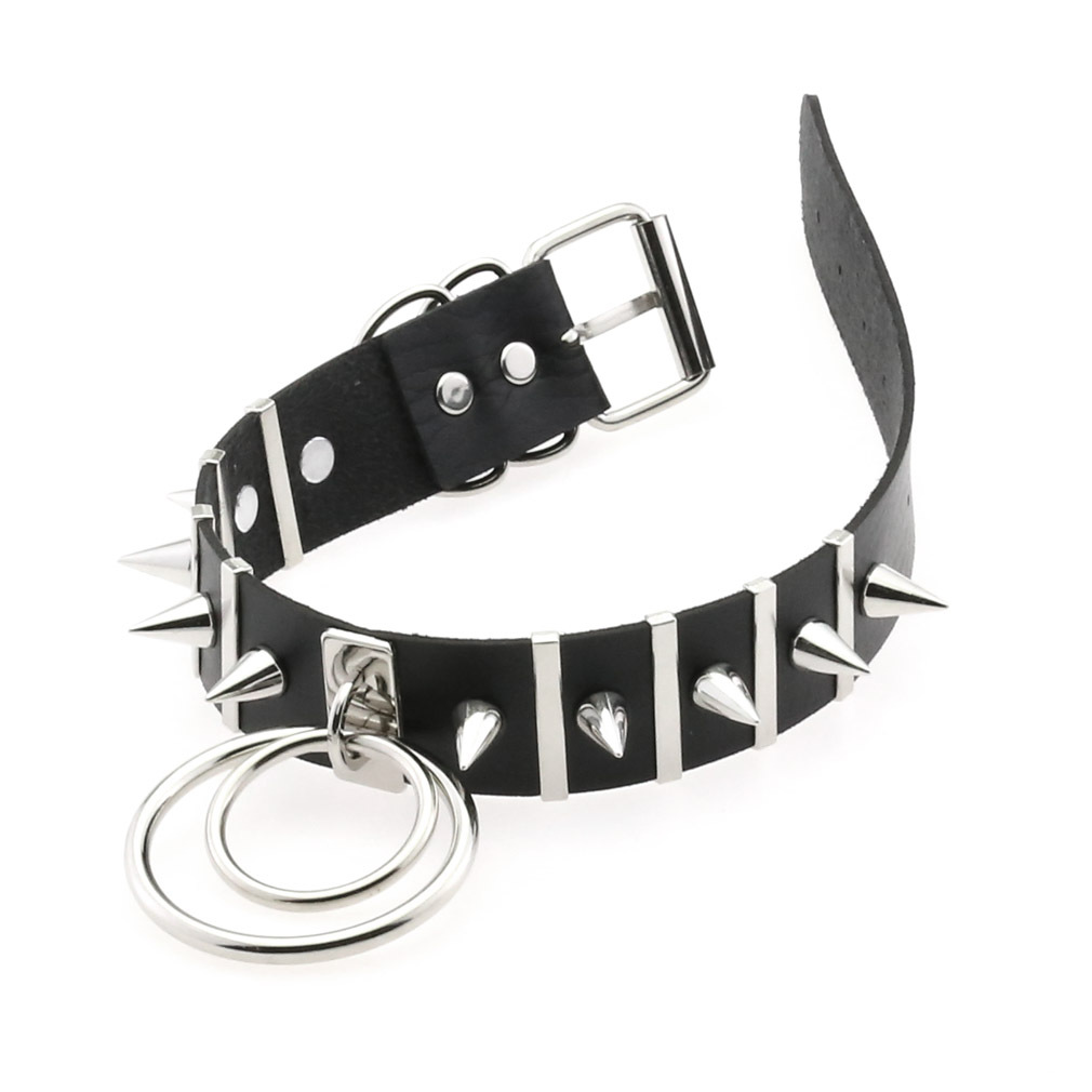 Big Spikes Choker Leather Coll - Goth Punk Spike Choker ulasan dan harga