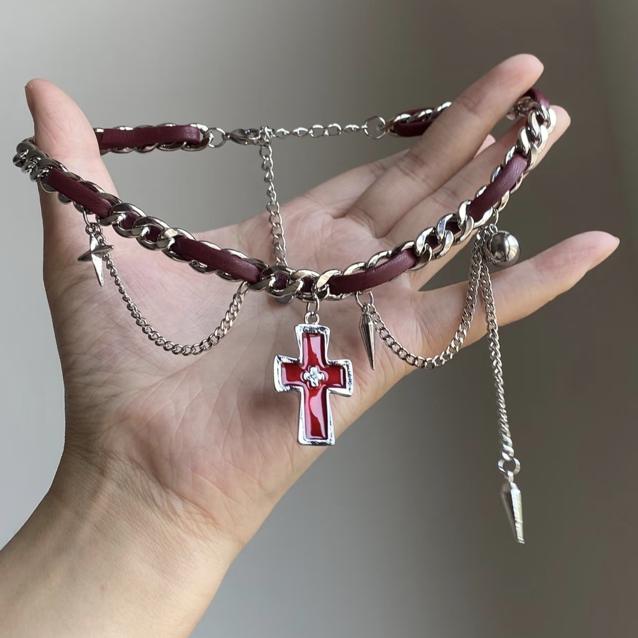 Y2k Grunge Aesthetic Multi Lay - Layered Pendant Necklace Aesthetic ulasan dan harga