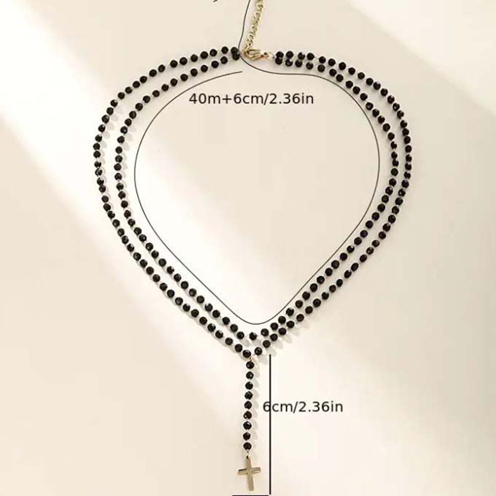 Gothic Double Layer Black Crys - Layered Pendant Necklace Aesthetic ulasan dan harga