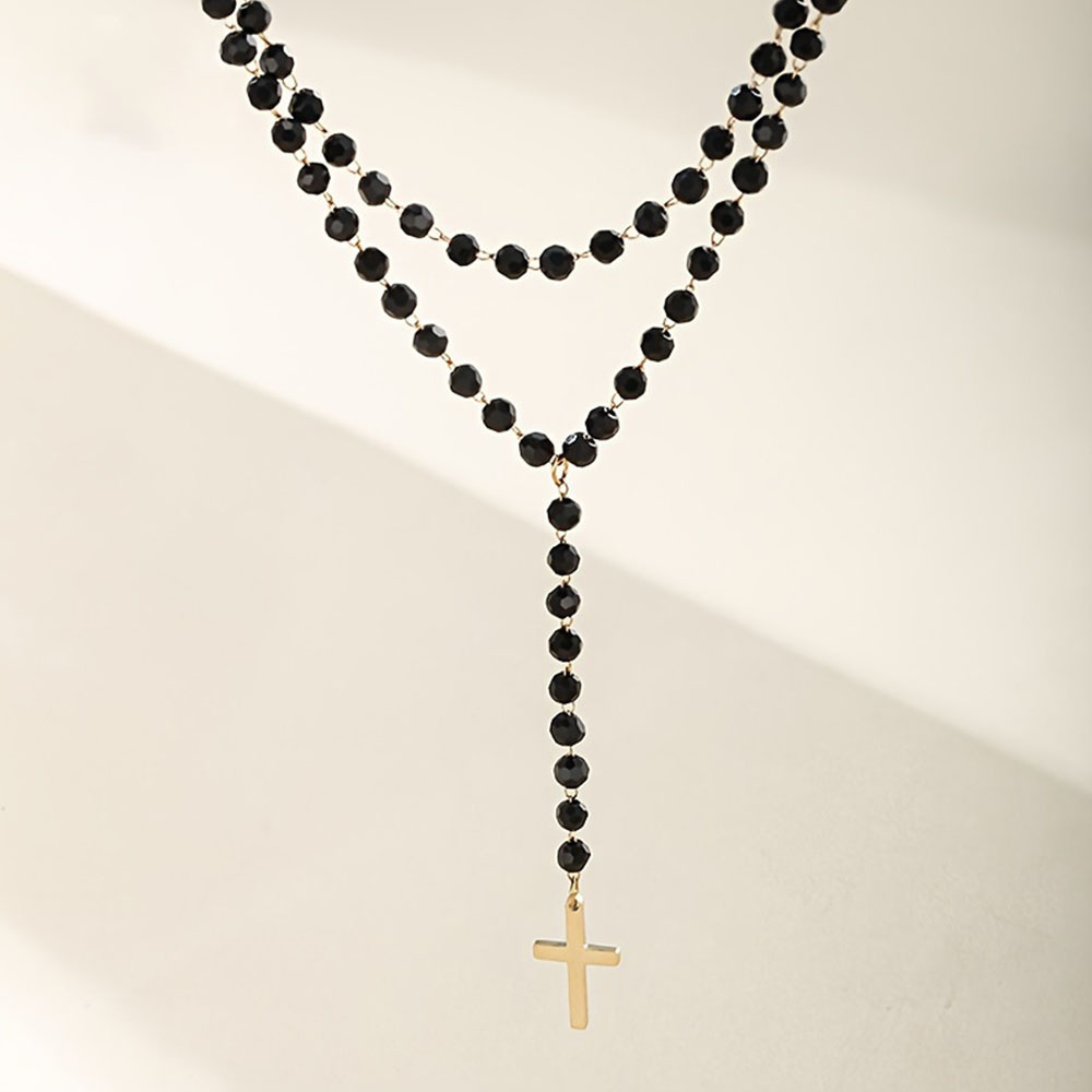 Gothic Double Layer Black Crys - Layered Pendant Necklace Aesthetic ulasan dan harga