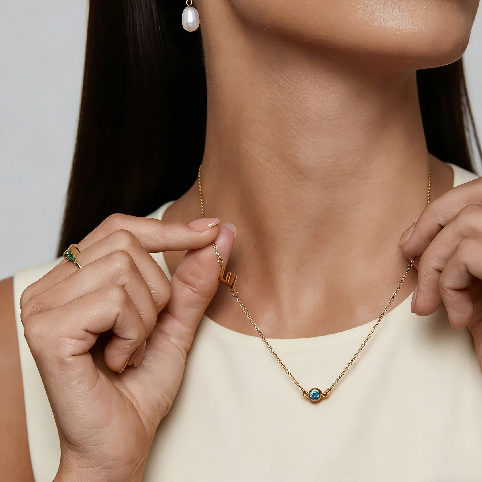 Side Set Initial Birthstone Ne - Initial Letter Necklace 18K Gold ulasan dan harga