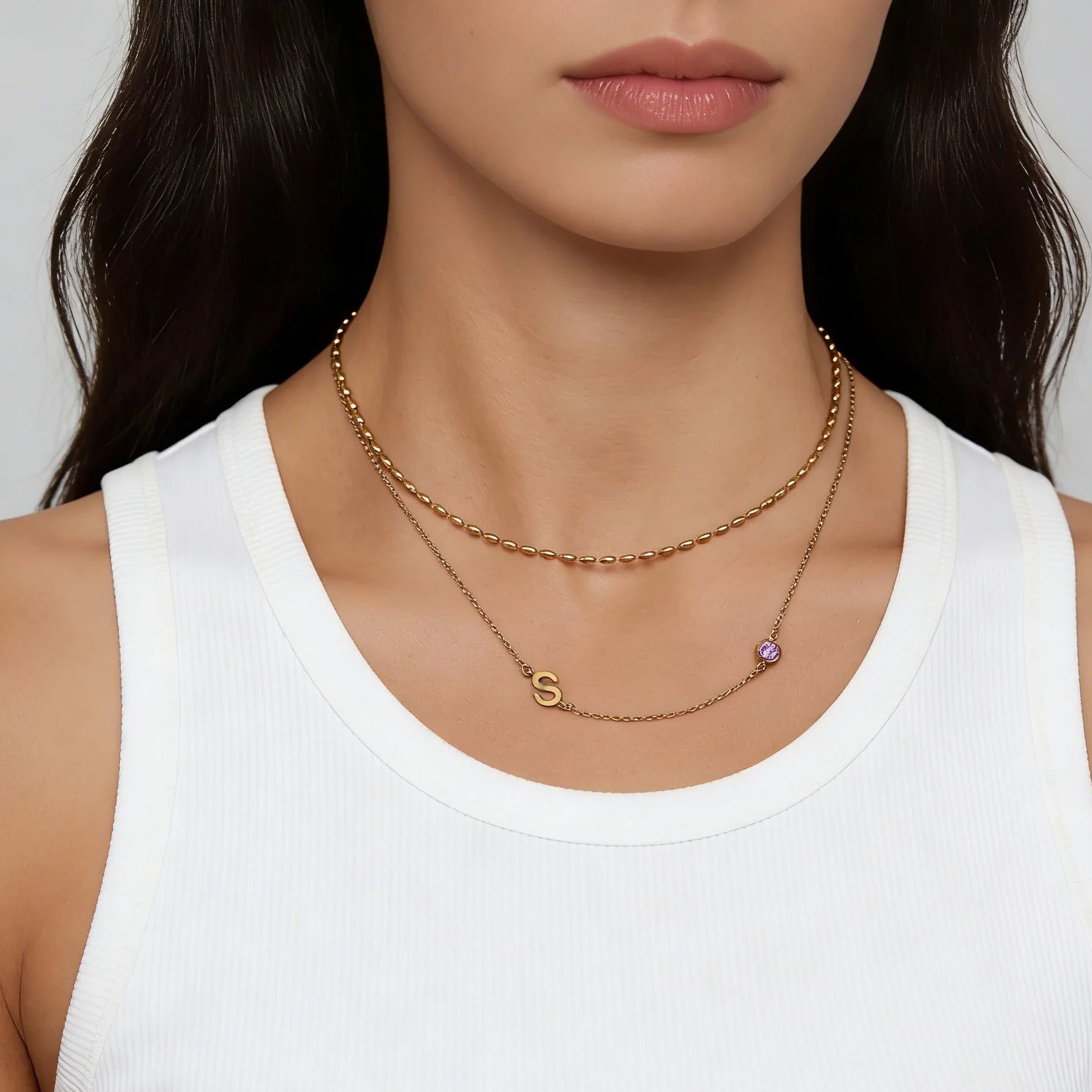 Side Set Initial Birthstone Ne - Initial Letter Necklace 18K Gold ulasan dan harga