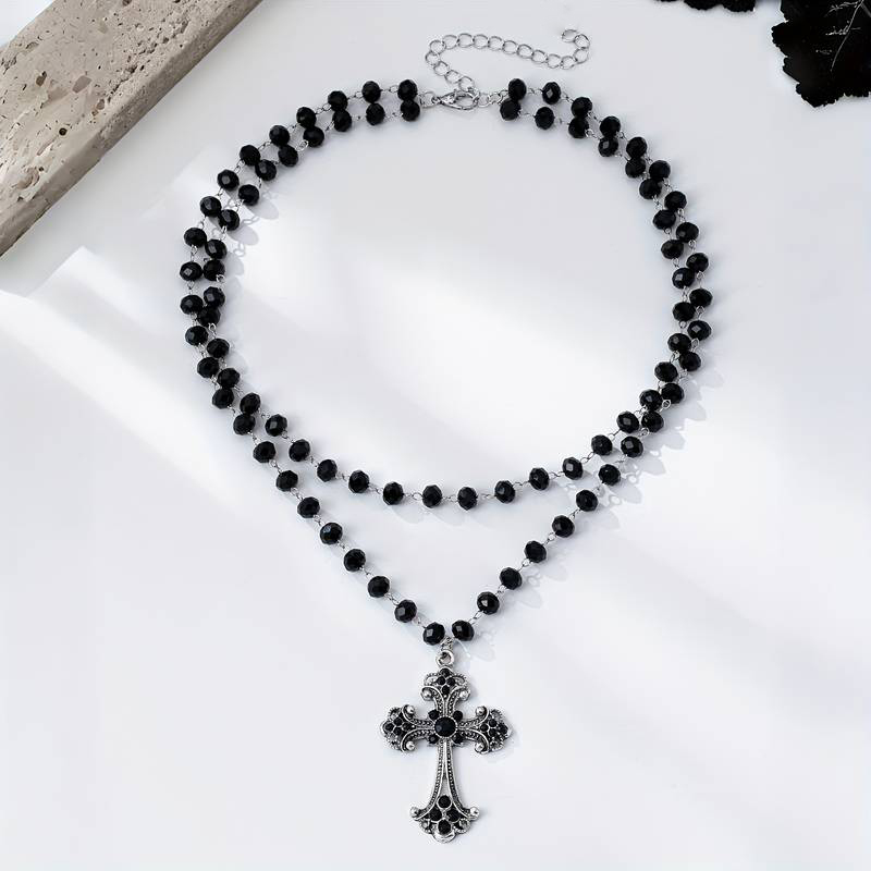 Y2K Grunge Gothic Layered Cros - Layered Pendant Necklace Aesthetic ulasan dan harga
