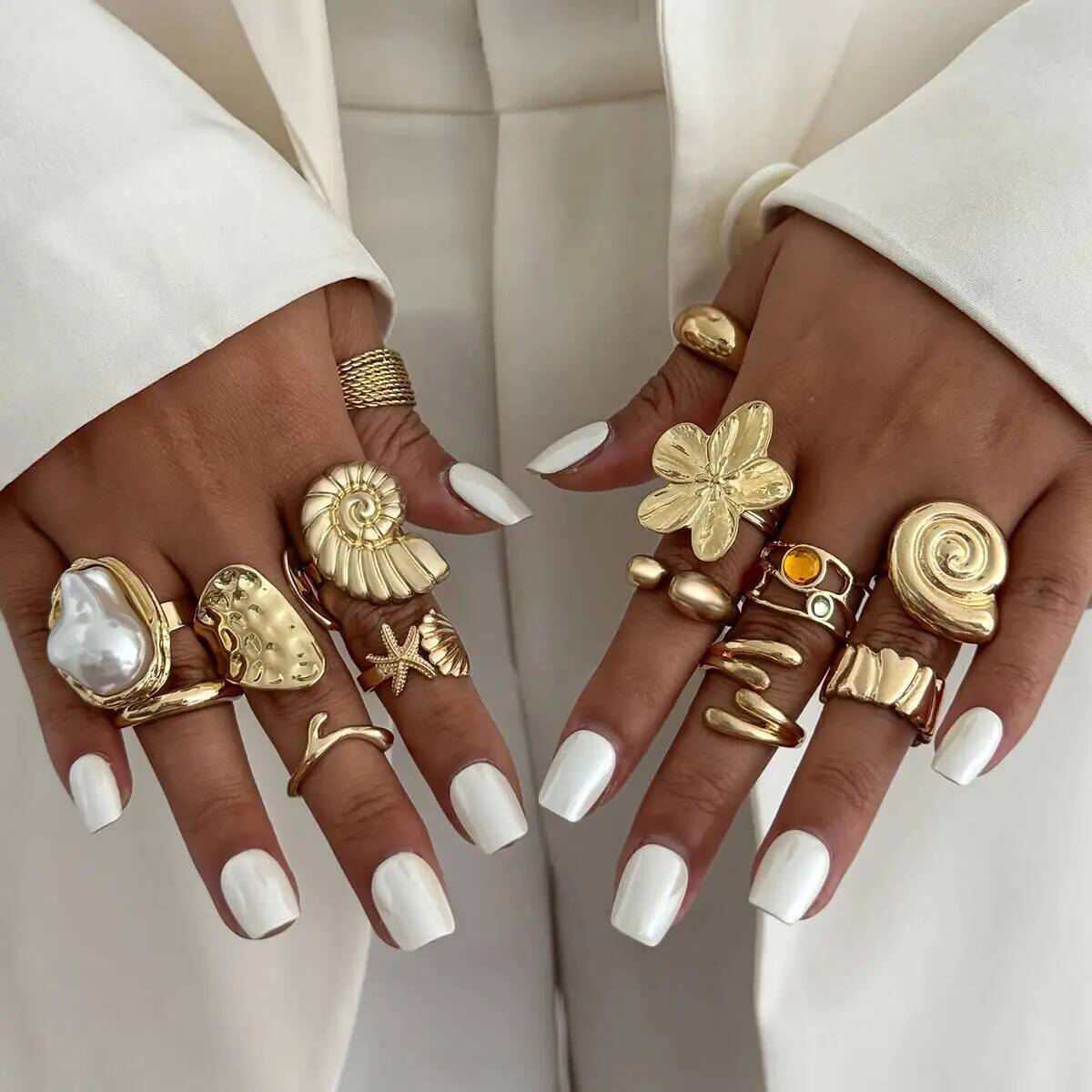 IngeSight.Z 14 Pcs/Set Hip Hop - Vintage Punk Knuckle Rings Set ulasan dan harga