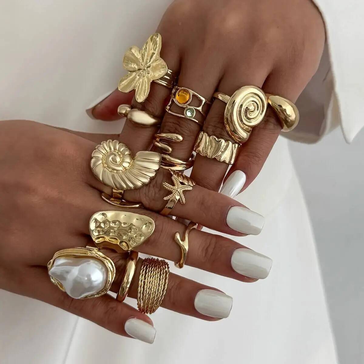 IngeSight.Z 14 Pcs/Set Hip Hop - Vintage Punk Knuckle Rings Set ulasan dan harga