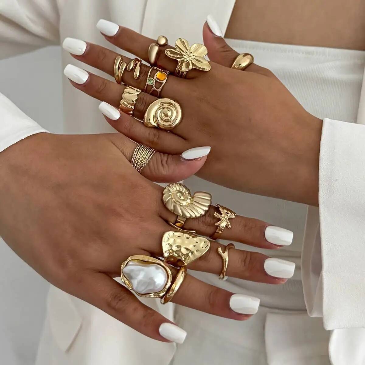 IngeSight.Z 14 Pcs/Set Hip Hop - Vintage Punk Knuckle Rings Set ulasan dan harga