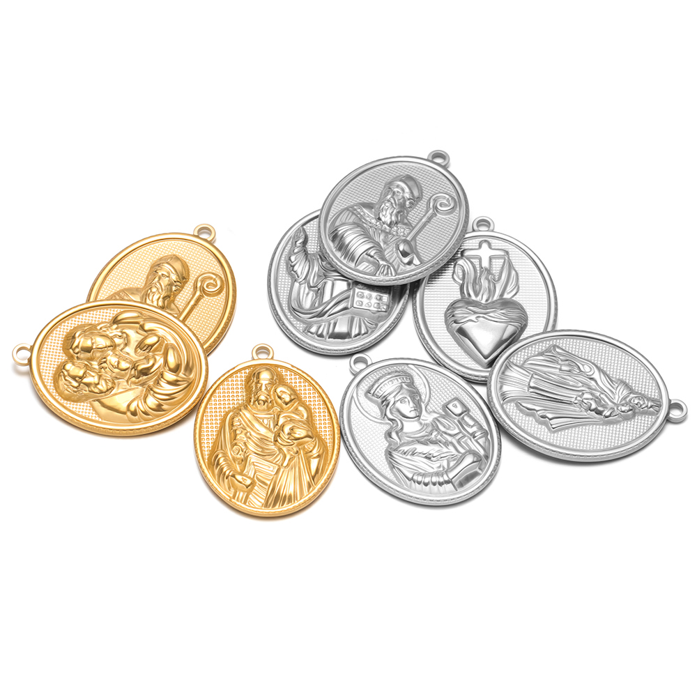 5pcs Stainless Steel Gold Oval - Cross Pendant Necklace Gold ulasan dan harga
