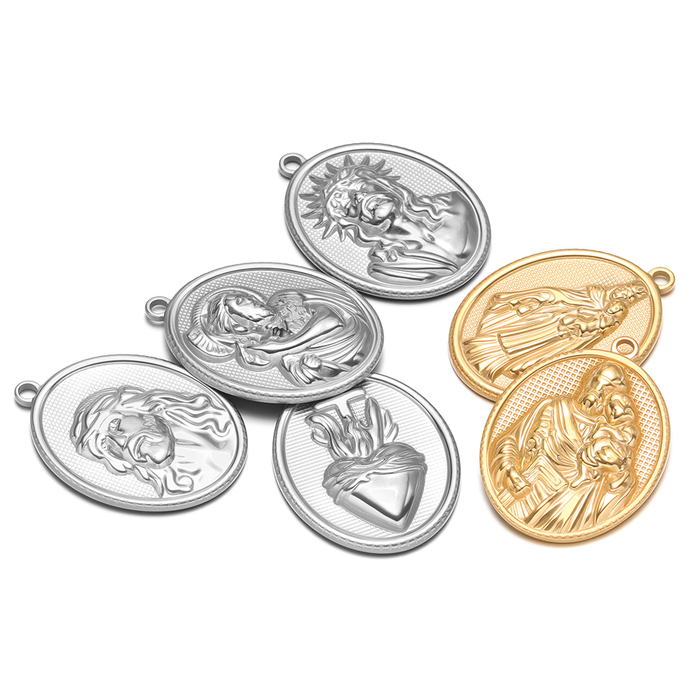 5pcs Stainless Steel Gold Oval - Cross Pendant Necklace Gold ulasan dan harga