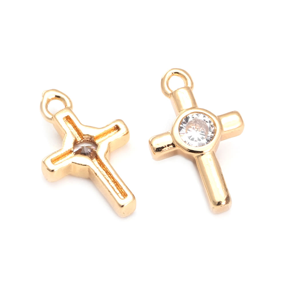 18K Gold Color Brass Zircon Cr - Cross Pendant Necklace Gold ulasan dan harga