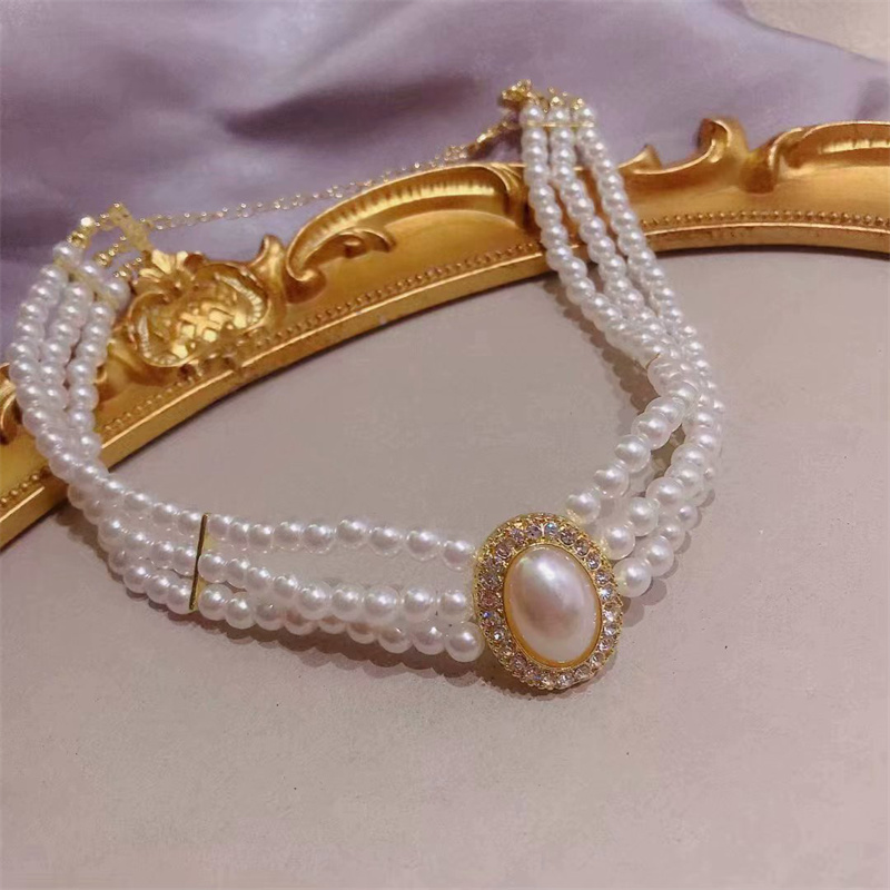 Luxury Vintage Three-layer Imi - Pearl Choker Necklace Vintage ulasan dan harga