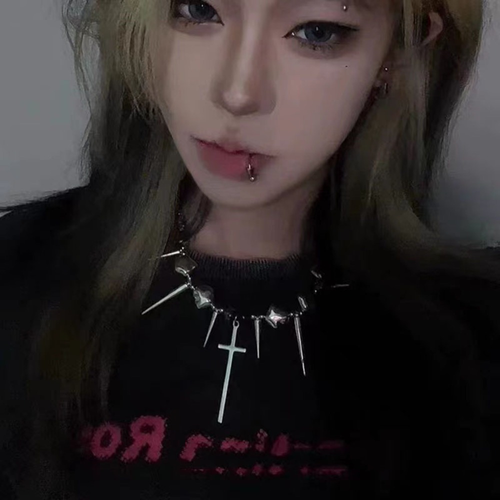 Y2k Subculture Spike Cross Riv - Goth Punk Spike Choker ulasan dan harga