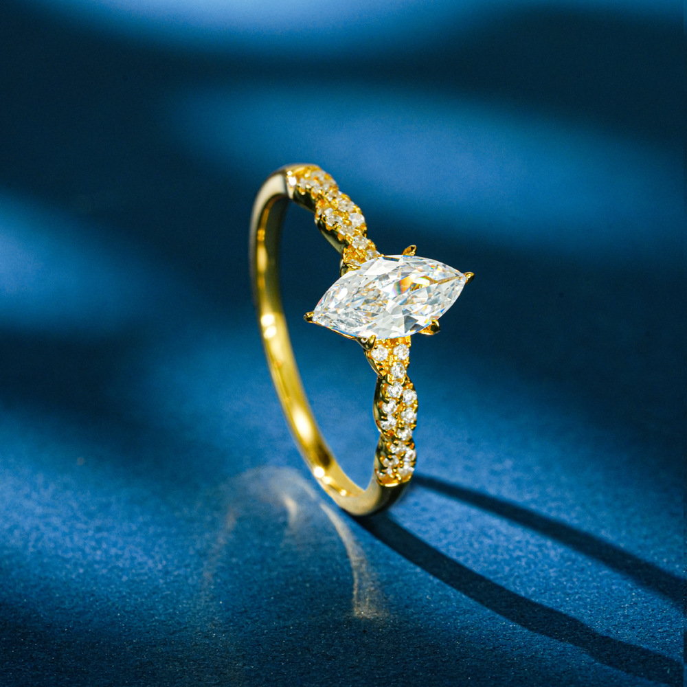 Lumira 100% 18K Gold Marquise  - Moissanite Engagement Ring 1 Carat ulasan dan harga