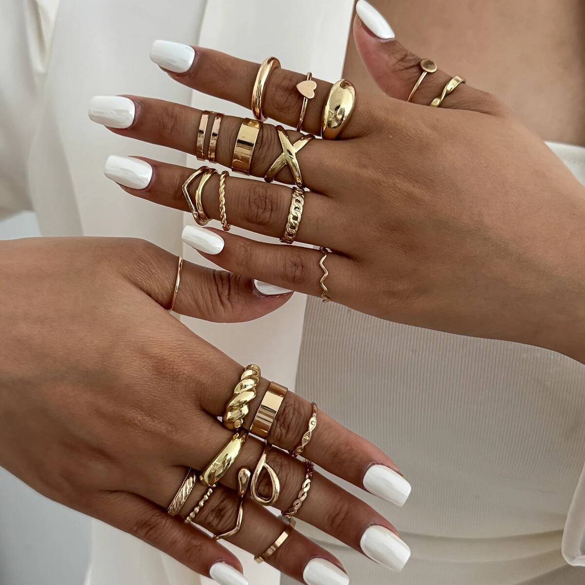 SHIXIN 24Pcs/Set Trendy Irregu - Vintage Punk Knuckle Rings Set ulasan dan harga